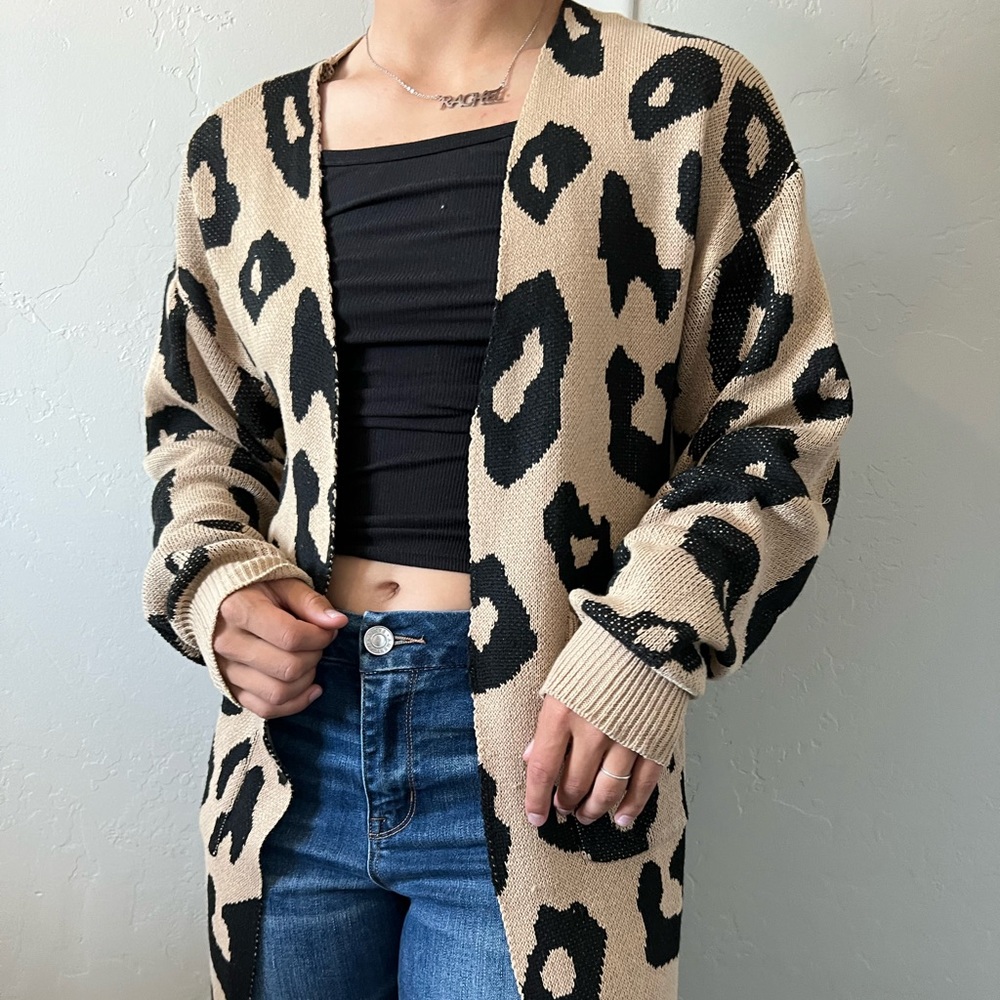 Long Cheetah Print Cardigan